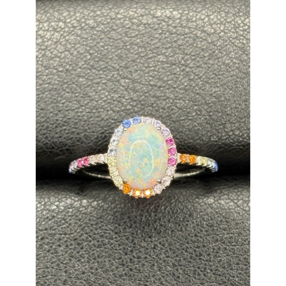 New Condition Lab Opal Rainbow Cubic Zirconia Ring Size 7 E13